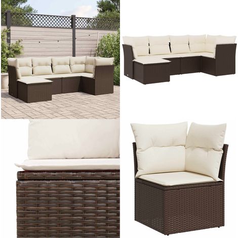 6-tlg. Garten-Sofagarnitur mit Kissen Braun Poly Rattan - Gartengestelle - Gartenmöbelset - Lounge Set - Rattan Möbel - Garten Sofa - Home & Living (1/5)