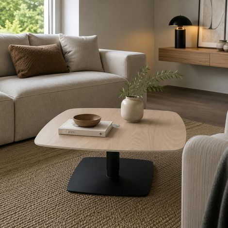 Table basse carrée relevable céramique effet chêne LUGANO (1/5)