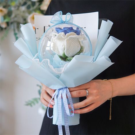 Bouquet de fleurs tricoté à la main, fleurs au crochet, décorations pour la Saint-Valentin, les mariages et les fêtes, fleurs artificielles tissées à la main-AquaForge (1/5)