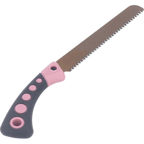 Scie à bois rose à un seul tranchant avec poignée en caoutchouc, scie de bûcheronnage (1/5)