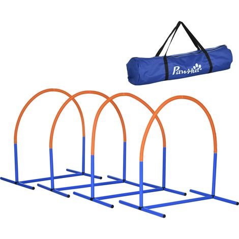 PawHut Hunde-Agility-Trainingsgeräte, Hund Agility Set, 4-teilges Agilityset für ältere Hunde, Hundetrainigsset mit Tragetasche, Blau+Orange, 88 x 64 x 95 cm (1/5)
