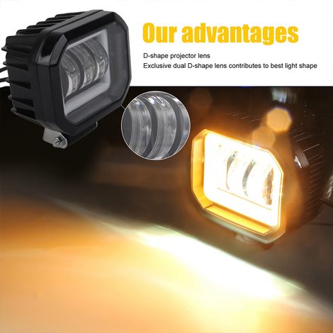 6000K 30W 12V 24V LED-Arbeitsscheinwerfer für Fahrzeugumbauten, wasserdichter quadratischer Angel-Eye-Scheinwerfer, Cockpit, Geländewagen, Boot, ATV, 1 Stück, bernsteinfarbenes Licht. (1/5)
