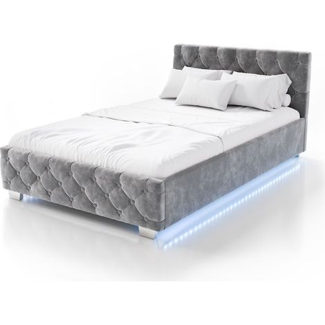 Letto imbottito Nizza Grigio scuro 120 x 200 cm Struttura letto con illuminazione LED, rivestimento in velluto e contenitore (1/2)