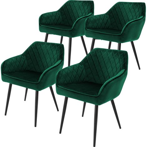 ML-Design 4er Set Esszimmerstühle mit Armlehne und Rückenlehne, Dunkelgrün, Küchenstuhl mit Samtbezug, Polsterstuhl mit Metallbeinen, Ergonomischer Stuhl für Esstisch, Esszimmerstuhl Wohnzimmerstuhl