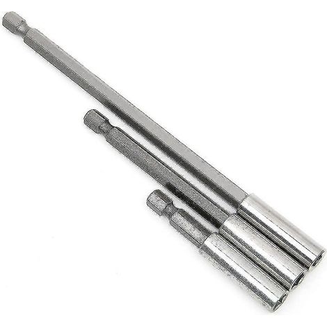 Rallonge magnétique porte-embouts pour vis, écrous et toute perceuse ou visseuse manuelle - Rallonges pour changement rapide - Tige hexagonale 1/4 pouce (3 pièces, argent) (1/4)