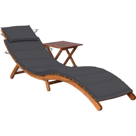 Bain de soleil avec table et coussin - Chaise de jardin Transat de jardin Bois d'acacia BV526160 - BonneVie (1/5)