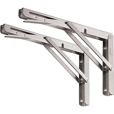 Supports d’Étagère Pliables 200mm, Équerre Pliante en Acier Inoxydable Console Murale Supports de Table Flottants Equerre Pliable pour bricolage établi, Charge Maximale 136kg, lot de 2 (1/5)