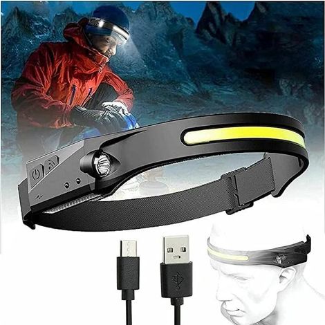Lampe frontale, chargement USB C, 450 lumens, détecteur de mouvement et résistance IPX5, pour adultes et enfants, mécaniciens, plombiers, électriciens, course à pied, camping, randonnée, escalade [Cla (1/5)