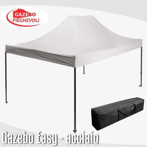 Gazebo 3x4,5 m bianco pieghevole portatile estendibile richiudibile estensibile acciaio SENZA laterali per fiere eventi stand chiosco tenda tendone mercato mercatino (1/5)
