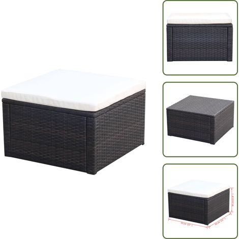 Hocker mit Kissen Poly Rattan 53×53×30 cm Braun - Gartenstuhl - Outdoor Möbel - Lounge Chair - Terrassenmöbeln - Rattan Sessel (1/5)