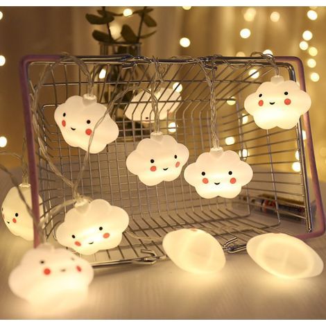 Jolie lampe en forme de nuage avec visage - Lumière de chambre - Petite veilleuse (blanc chaud) - Guirlande lumineuse alimentée par piles (pile 3 m) (1/5)