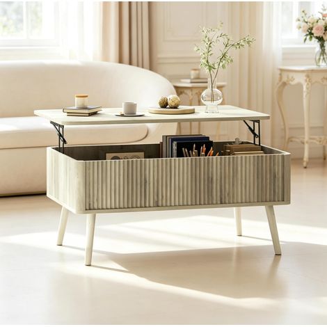 Tavolino da salotto sollevabile con vani contenitore, MDF e pino, rovere, 91 x 56 x 43 cm, OKWISH (1/5)