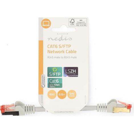 Nedis CAT6-Netzwerkkabel / RJ45 Stecker / RJ45 Stecker / S/FTP / 0.15 m / Rund / LSZH / Grau / Label