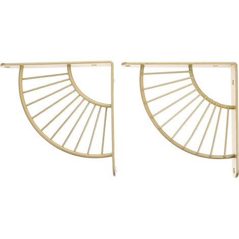 Supports Muraux pour Étagères Flottantes Dorés en Fer, Lot de 2, Fixation Robuste Cuisine et Salle de Bain, Design Éventail Finition Nano Or (1/5)