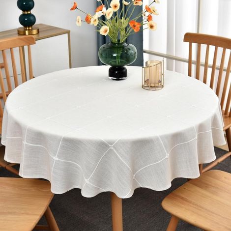 Runde Tischdecke 150 cm Leinenoptik Weiß Abwaschbar für Küche Garten Party