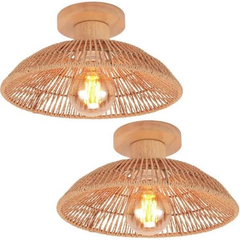 2x Plafonnier Industriel Vintage,Lustre en Corde de papier Abat-jour Design Demi - cercle Lampe de Plafond Retro (1/5)