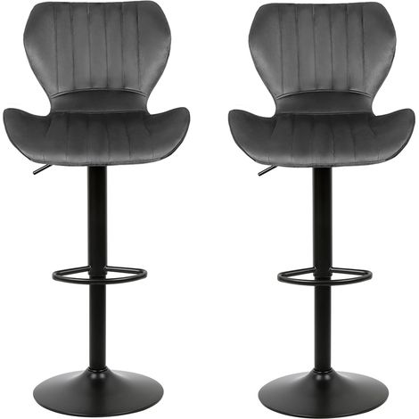 Tabourets de Bar, Lot de 2 chaises Haute,gris foncé Siège pour Cuisine, avec Structure métal, revêtement Velours, Repose-Pieds, Hauteur réglable (1/4)