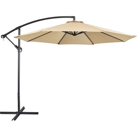 Homevive Sombrilla Excentrica con Manivela y Base en Cruz con Soporte Sombrilla de Jardín Ø300cm Resistente al Agua Sombrilla de Mercado Impermeable para Jardín Marrón Claro (1/5)