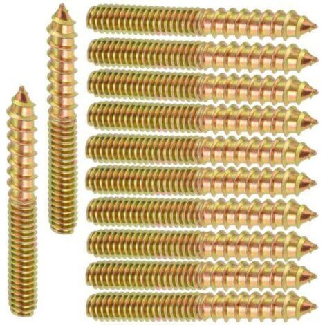 Pack de 12 tornillos de doble rosca, conectores para muebles de madera, tornillos autorroscantes de doble rosca, pernos de vástago, espigas, tornillos de madera de doble rosca para fijación de muebles (1/5)