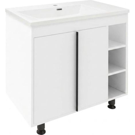 Ensemble meuble avec vasque - Naturel - Lucca - 79x70x45 cm avec vasque blanche mate - Blanc