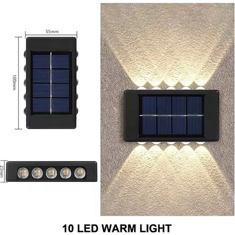 (12PCS-10LED-WARM)Lampe murale solaire d'extérieur étanche, à énergie solaire, éclairage vers le haut et vers le bas, décoration pour la maison, le jardin, le porche et la cour (1/5)