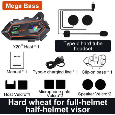 BAHOD Y20-2X casque de moto interphone 2 coureurs 800m interphone en temps réel écouteur Bluetooth haute Endurance - 1pcs hard mic