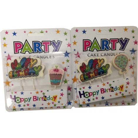Trade Shop - 2 Wachskerzen Happy Birthday Cupcake Ballon Kuchen Party Geburtstag -