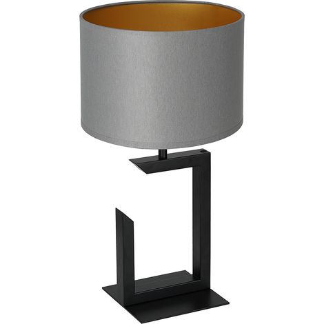 Lampe table noire abat-jour gris/or 45cm E27 Luminex