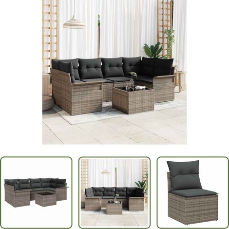 Poly-Rattan - Gartensofa-set mit Kissen 7 pcs Grau Poly-Rattan (1/5)