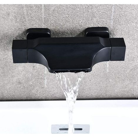 S-giant Mitigeur Baignoire Cascade Mural Robinet De Baignoire Pommeau De Douche Cascade Mural Robinet De Baignoire Chaud Et Froid (Noir) (1/4)