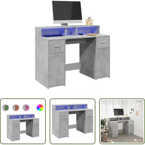 LED-Beleuchtung - LED-Schreibtisch Betongrau 120x55x91 cm Holzwerkstoff (1/5)