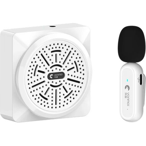 Mégaphone sans fil rechargeable (blanc) avec microphone cravate sans fil 2,4 GHz (1/4)