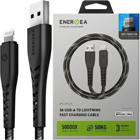 Energea Nyloflex USB-Lightning-Lade- und Synchronisierungskabel C89 MFI 1,5 m schwarz/schwarz (1/5)