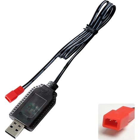 USB Chargeur Câble RC Universel avec connecteur JST Plug pour NIMH NICD Batterie (4-6S) 4.8V 6V 7.2V, Compatible Voiture RC Bateau Drone Avions RC et Autres Jouets télécommandés (6V)