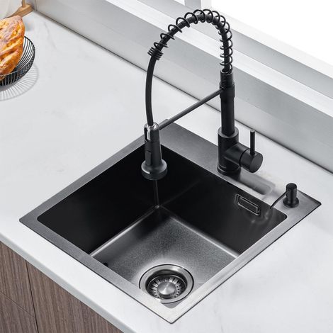 LOMAZOO Évier de Cuisine Gun Metal avec Trou de Robinetterie