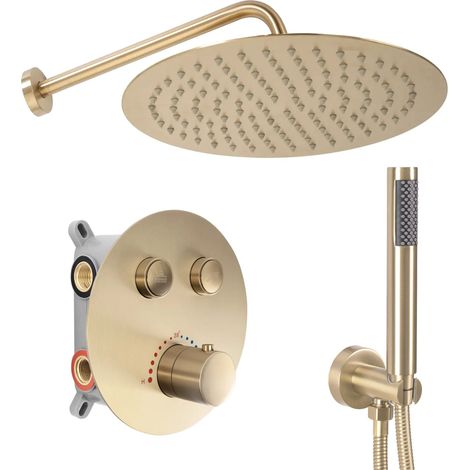 REA – Colonne de douche hydromassante 25 cm – Or brossé – Tuyau 150 cm – Raccordement ½ pouce – Espacement 15 cm