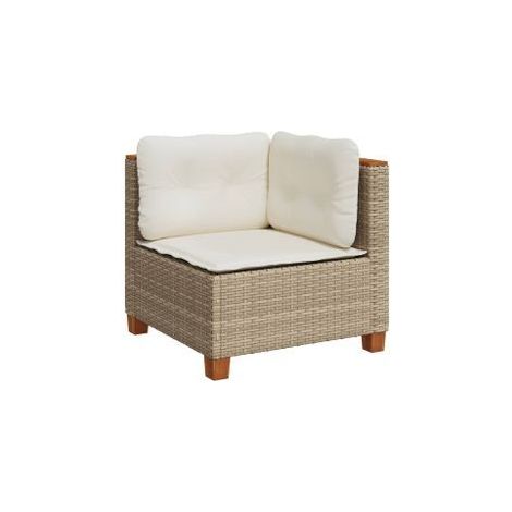 Canapé d'angle de jardin avec coussins beige résine tressée (1/5)