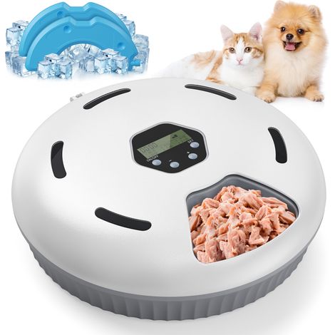 Distributeur automatique de nourriture humide pour chat avec système de refroidissement, fonctionne sur piles (non incluses), jusqu'à 6 repas par jour