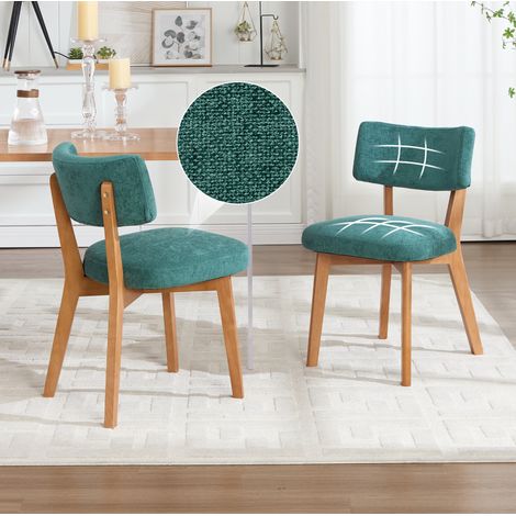 Esszimmerstuhl-Set aus Holz, 2er-Set, gepolsterter Sitz, Grün, Mid-Century-Stil (1/5)