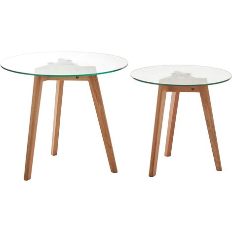 Premier Housewares Set of 2 Side Tables with Tempered Glass Tops (1/3)