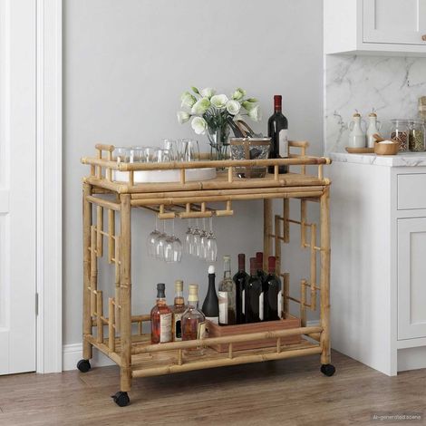 vidaXL  Wine Trolley with Wheels  Natural 85 x 50 x 93 cm Bamboo