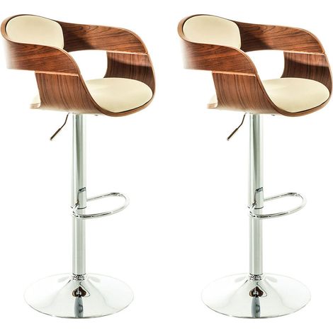 Set 2 seggioloni sgabello bar con poggiapiedi design moderno legno e sintetico crema 100000583