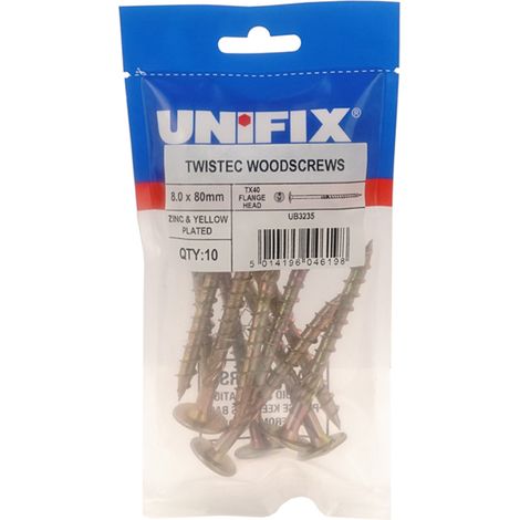 Unifix Twistec Woodscrews Flange Head ZYP TX40 8.0 x 80mm - Box of 50