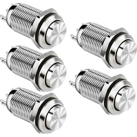 12 mm wasserdichter Metall-Momentan-Drucktaster SPST NO Momentanschalter 2 A 12 V/24 V/125 V/250 V 5er-Pack (Hohe Ausführung)