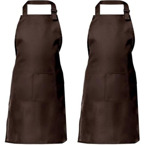 Tablier de cuisine deux pièces pour hommes et femmes, tablier de ménage porte-outils avec 2 poches pour griller, couleur café (1/5)