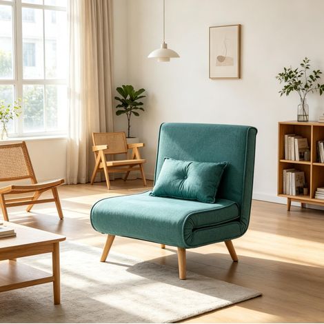 Poltrona letto singola 80x75x87 cm in tessuto verde clic-clac 3 in 1 - CHICFURN (1/5)