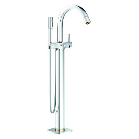 Einhand-Wannenbatterie Grandera 24375 Bodenmontage FMS chrom/gold (1/3)