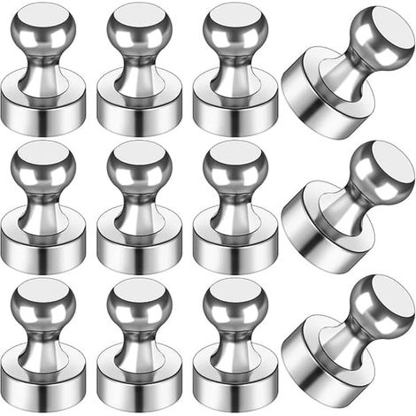 Aimants pour réfrigérateur, lot de 12, aimants puissants pour tableaux blancs, accessoires de classe/cuisine, décorations, loisirs créatifs, argentés, 25 x 30 mm (1/3)