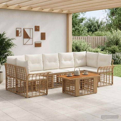 vidaXL Set Divano da Giardino 8 pz Naturale e Bianco Crema polyrattan (1/5)