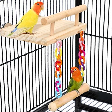 Juguetes para jaulas, plataforma de madera para loros, gimnasios de juego, soportes de ejercicio con columpio de madera acrílica, noria, masticable para animales: periquitos de mejillas verdes, agapor